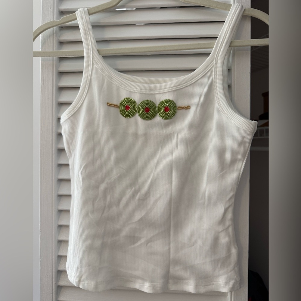 Stylish White Camisole with Green Accents (New without tags)